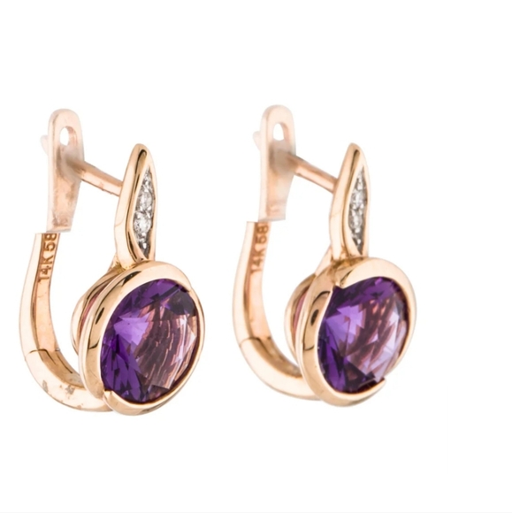 14K Amethyst & Diamond Drop Earrings - Picture 2 of 8